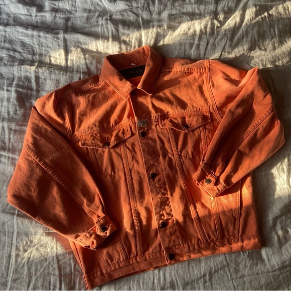 No Excess 100% Cotton Oversized Drop Shoulder Salmon Jean Jacket - Picture 6 of 10